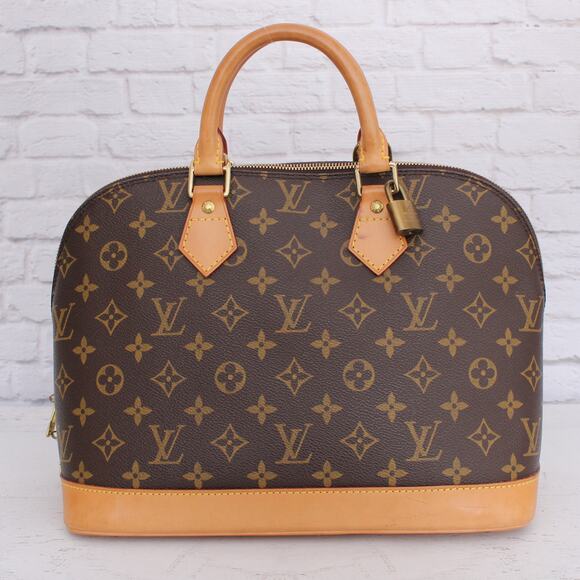 Louis Vuitton Alma MM Monogram Satchel Brown Leather Handbag Tote Purse A5092 - Picture 1 of 9